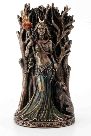Morrigan Raven Goddess with Feather & Celtic Cross Statue