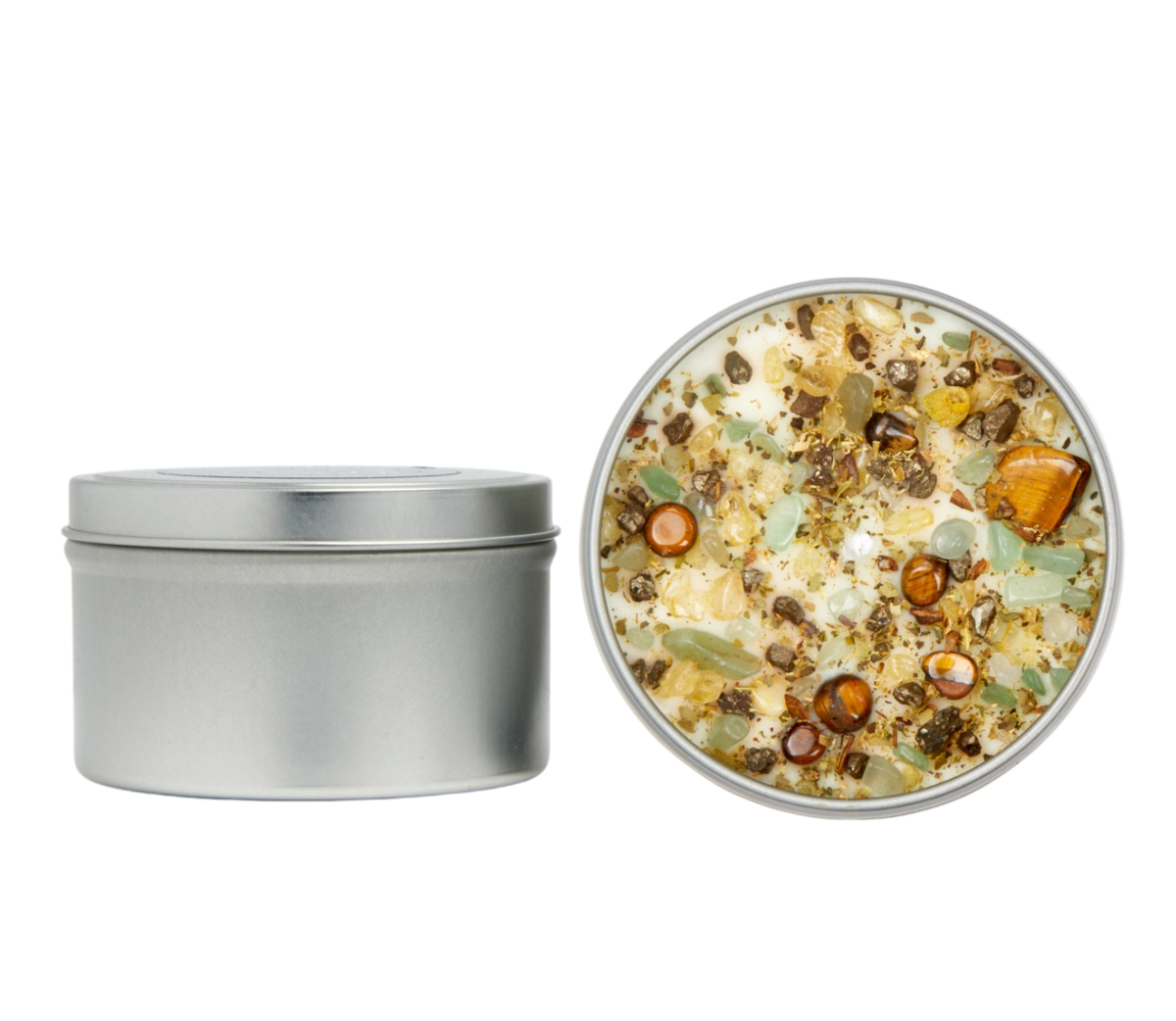 Cypress & Bayberry Prosperity Candle with Tiger's Eye & Green Aventurine