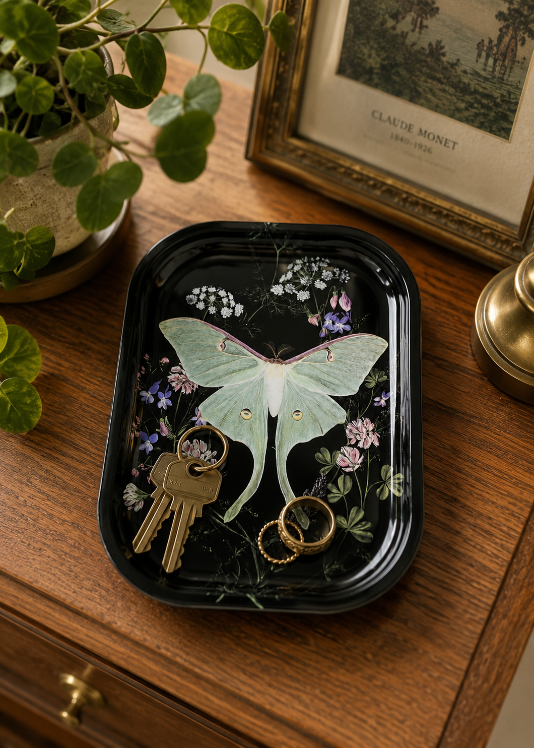 Luna Moth Wildflowers Metal Tray