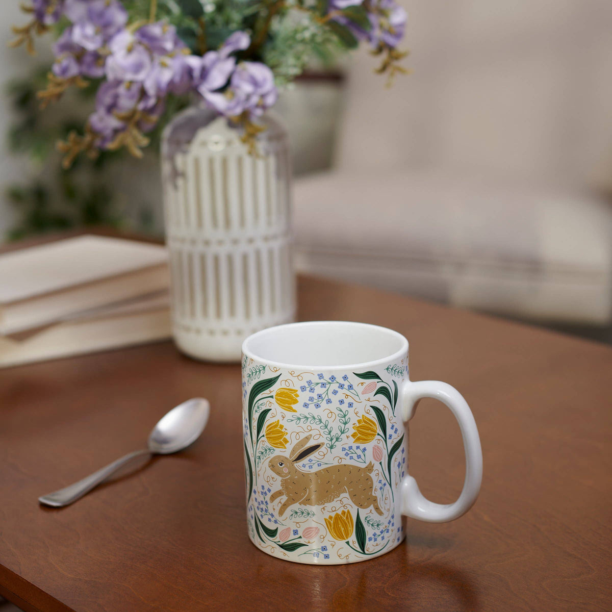 Folk Art Rabbit Stoneware Mug