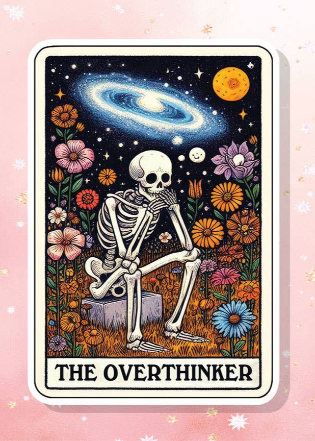 Overthinker Skeleton Tarot Card Vinyl Sticker