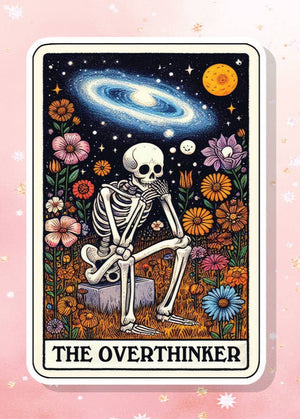 Overthinker Skeleton Tarot Card Vinyl Sticker