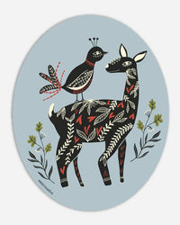 Bird & Deer Oval Vinyl Sticker