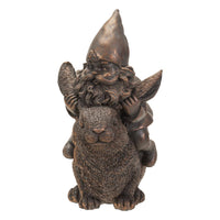 Garden Gnome on Bunny Rabbit Bronze-Look Sculpture