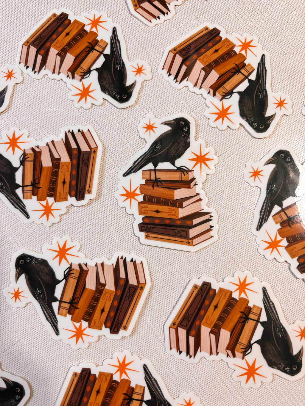 Raven with Books Clear Vinyl Sticker