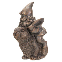 Garden Gnome on Bunny Rabbit Bronze-Look Sculpture