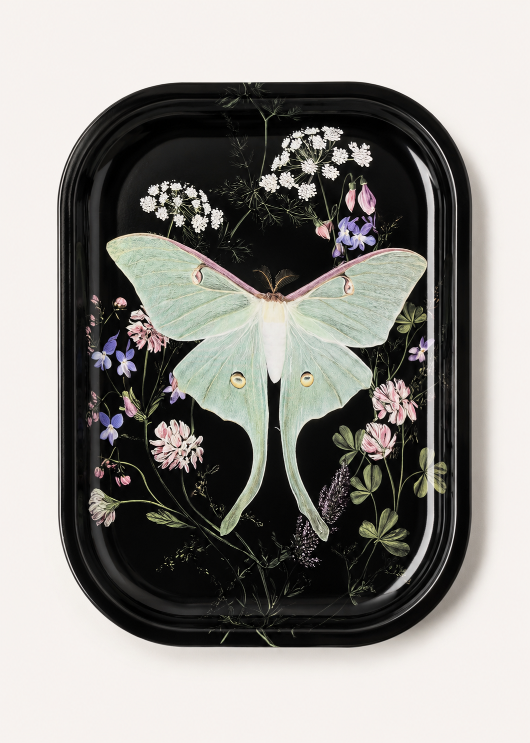 Luna Moth Wildflowers Metal Tray