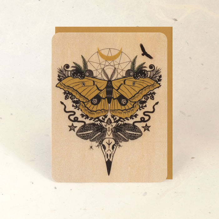 Silk Moth Wood Greeting Card