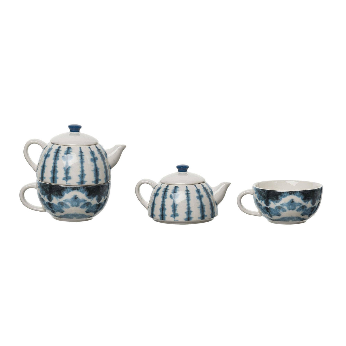 Teapot & Mug Interlocking Set with Blue Shibori Tie-Dye