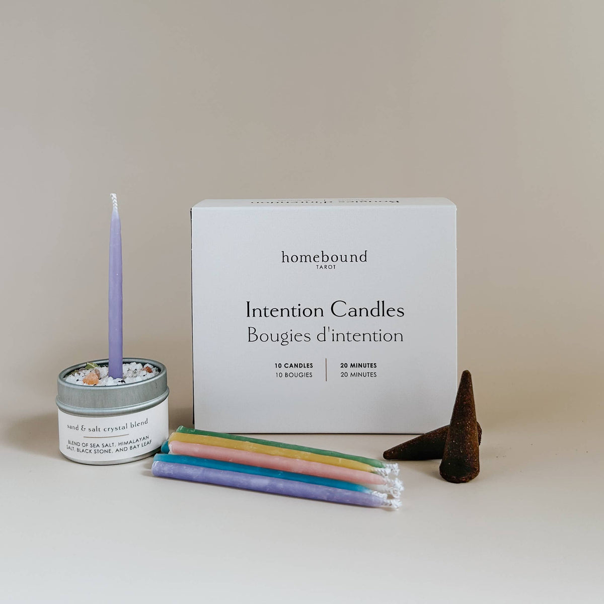 Intention Candle Ritual Kit | 10-Candle Set with Salt Crystal Blend & Incense