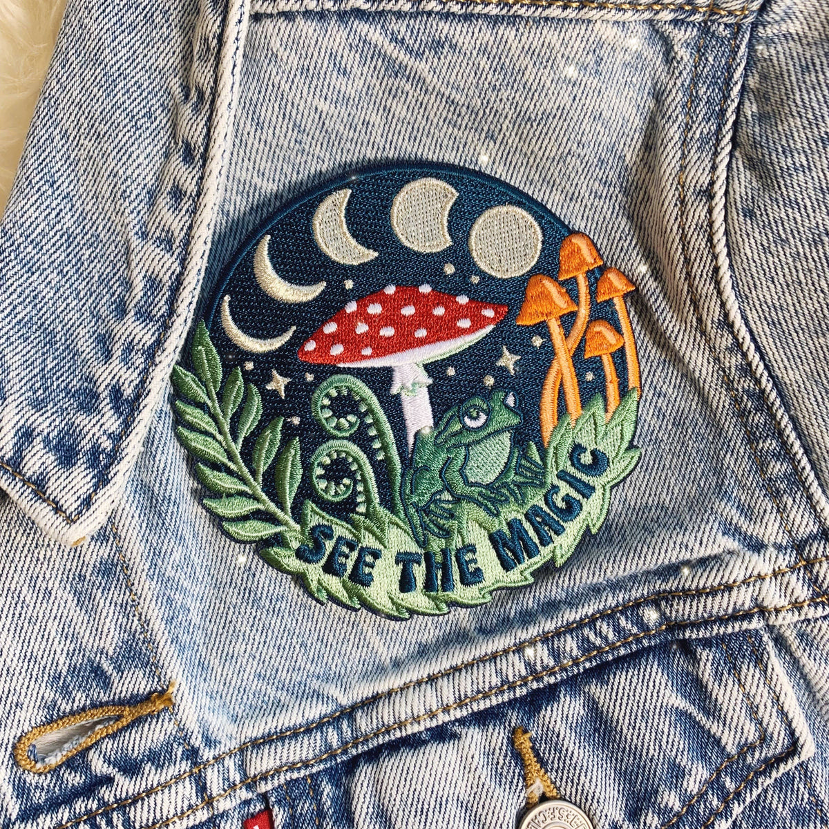 See the Magic Embroidered Patch with Mushrooms & Moon Phases
