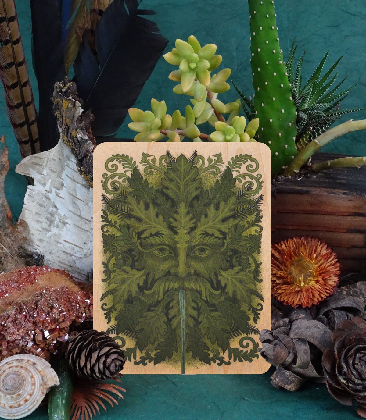 Green Man Wood Greeting Card