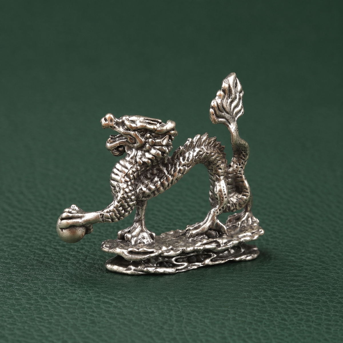 Solid Brass Eastern Dragon with Pearl Figurine