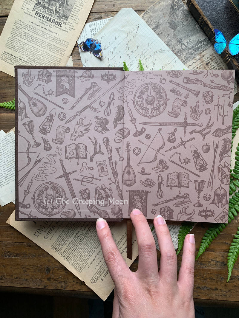 Wandering Knight Fairy Tale Dot Journal with Brown Linen Binding & Gold Foil