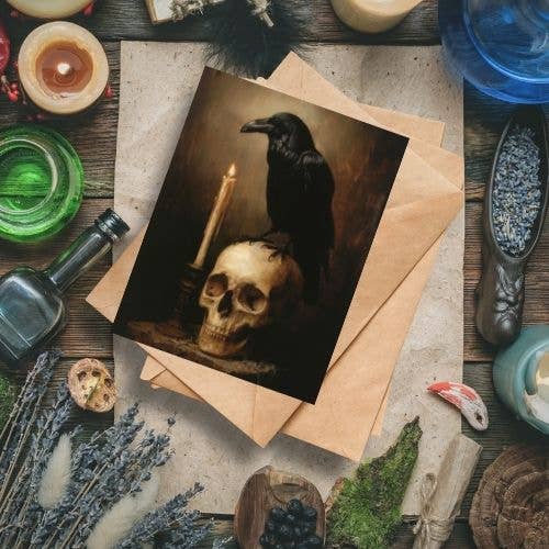 Raven & Skull Halloween Greeting Card
