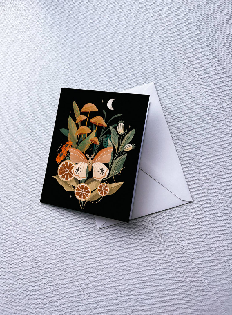 Moth and Mushrooms Greeting Card