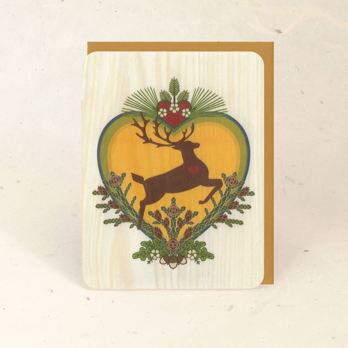 Sun Stag Wood Greeting Card