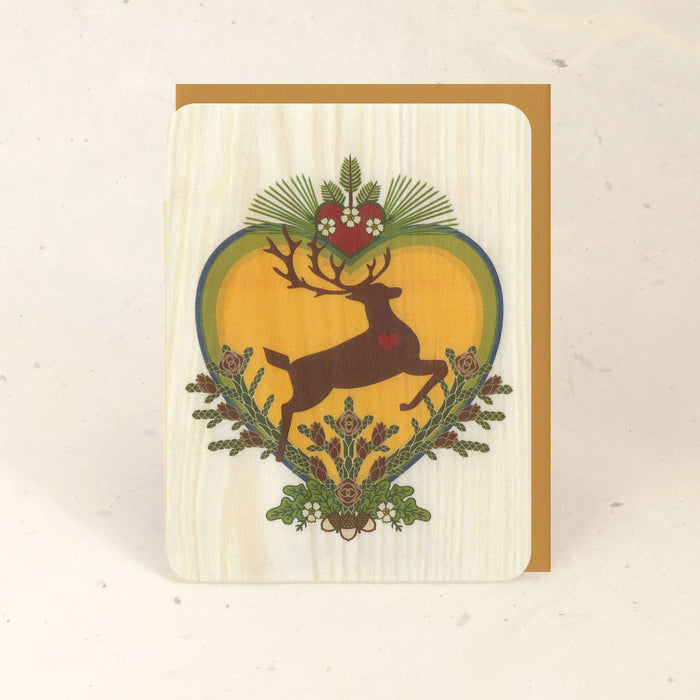 Sun Stag Wood Greeting Card
