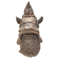 Garden Gnome on Bunny Rabbit Bronze-Look Sculpture