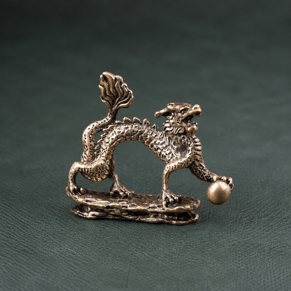 Solid Brass Eastern Dragon with Pearl Figurine