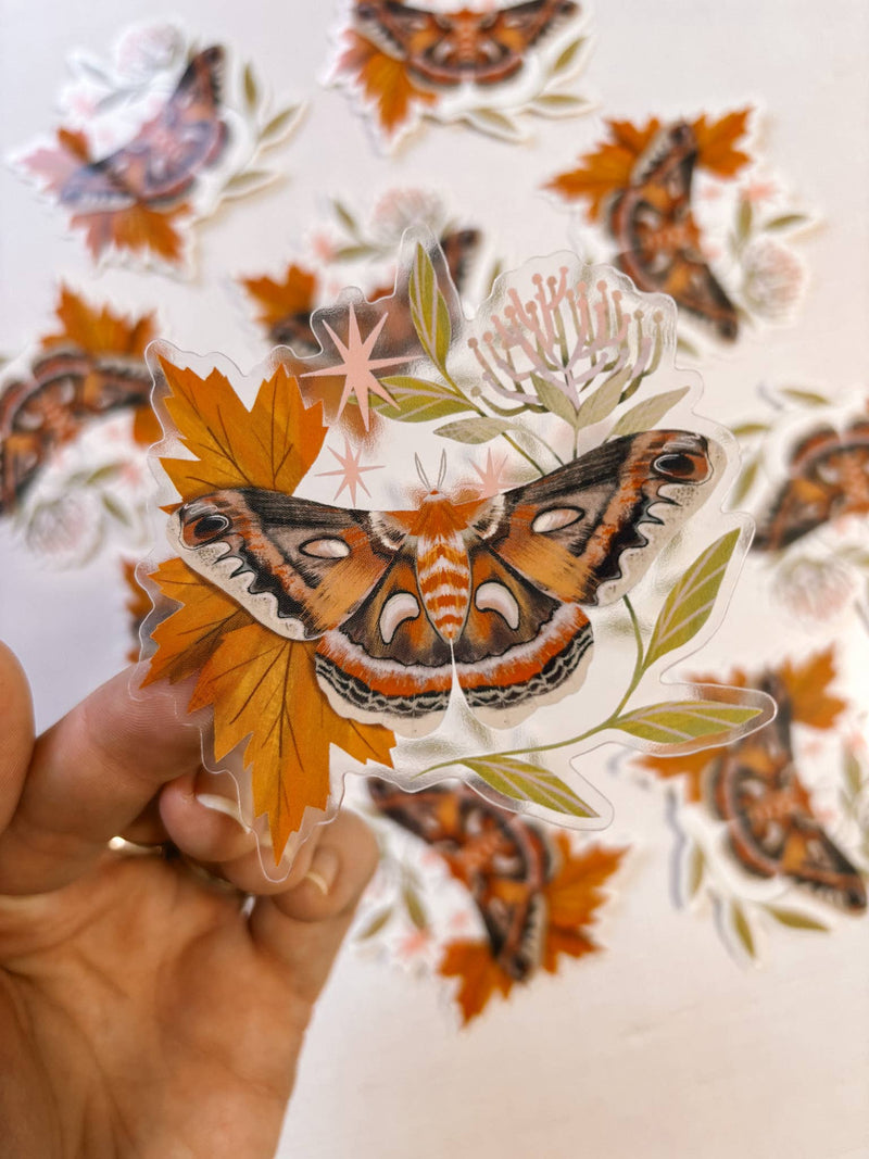 Cecropia Moth Clear Vinyl Sticker