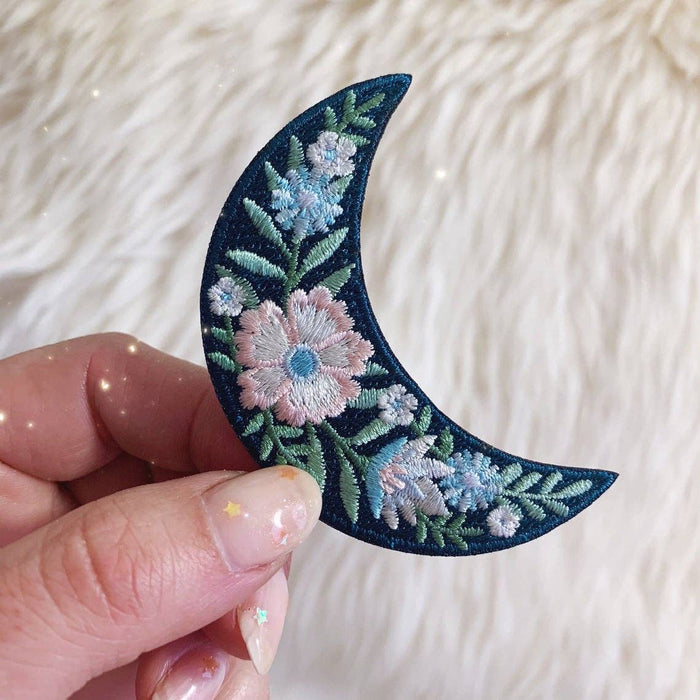 Botanical Crescent Moon Embroidered Patch