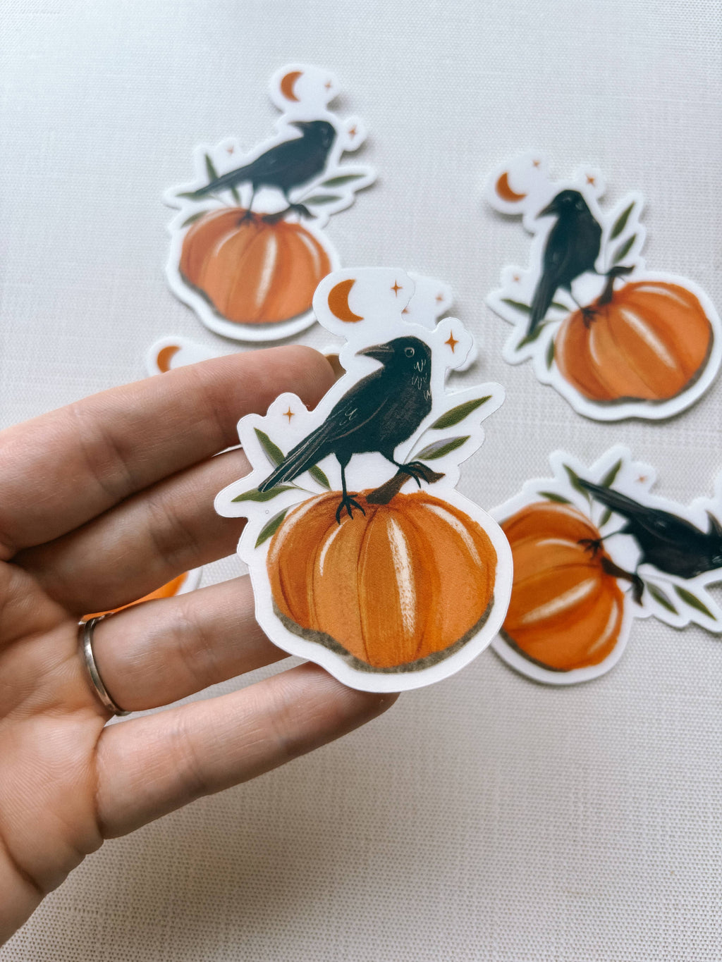 Crow with Pumpkin Clear Vinyl Sticker
