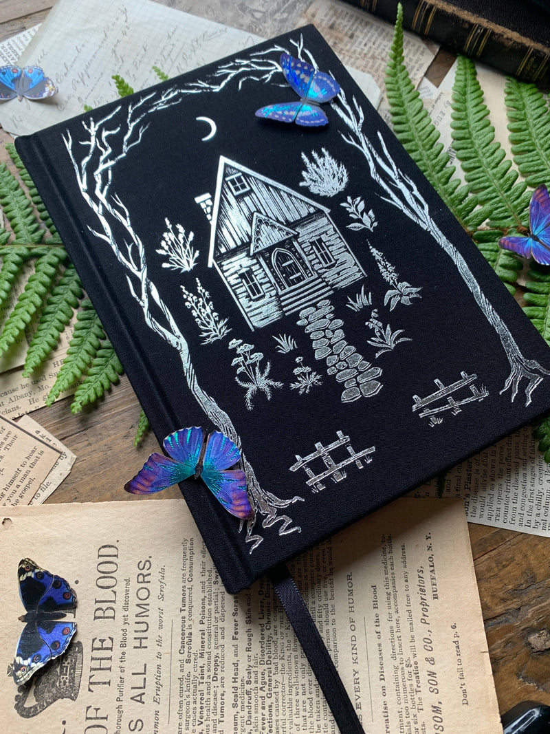 Woodland Cottage Lined Journal with Black Linen Binding & Foil Stamping