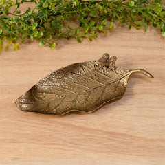 Gold Finish Leaf Shaped Trinket Tray