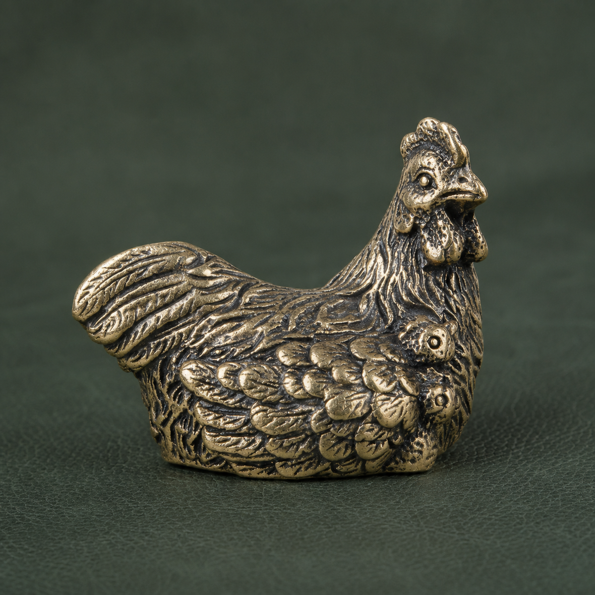 Antique Brass Roosting Hen Figurine