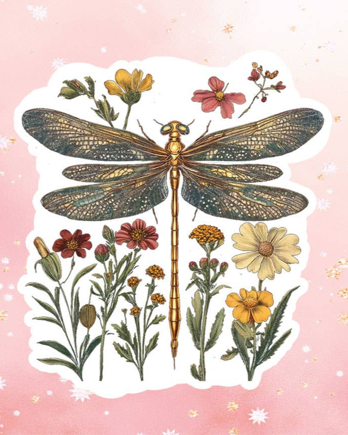Golden Dragonfly Garden Vinyl Sticker