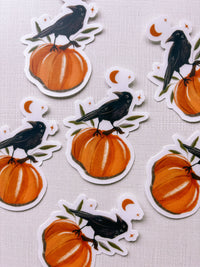 Crow with Pumpkin Clear Vinyl Sticker