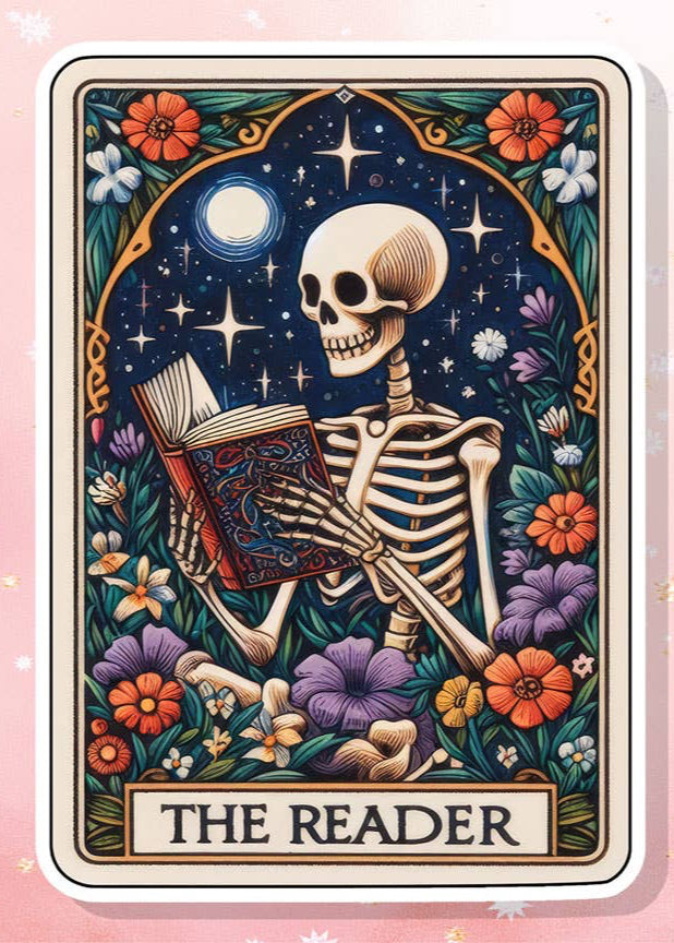 Reader Skeleton Tarot Card Vinyl Sticker