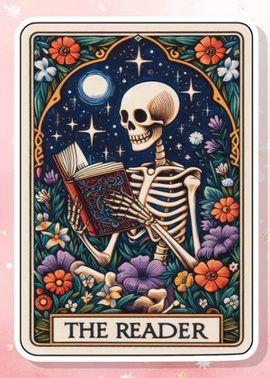 Reader Skeleton Tarot Card Vinyl Sticker
