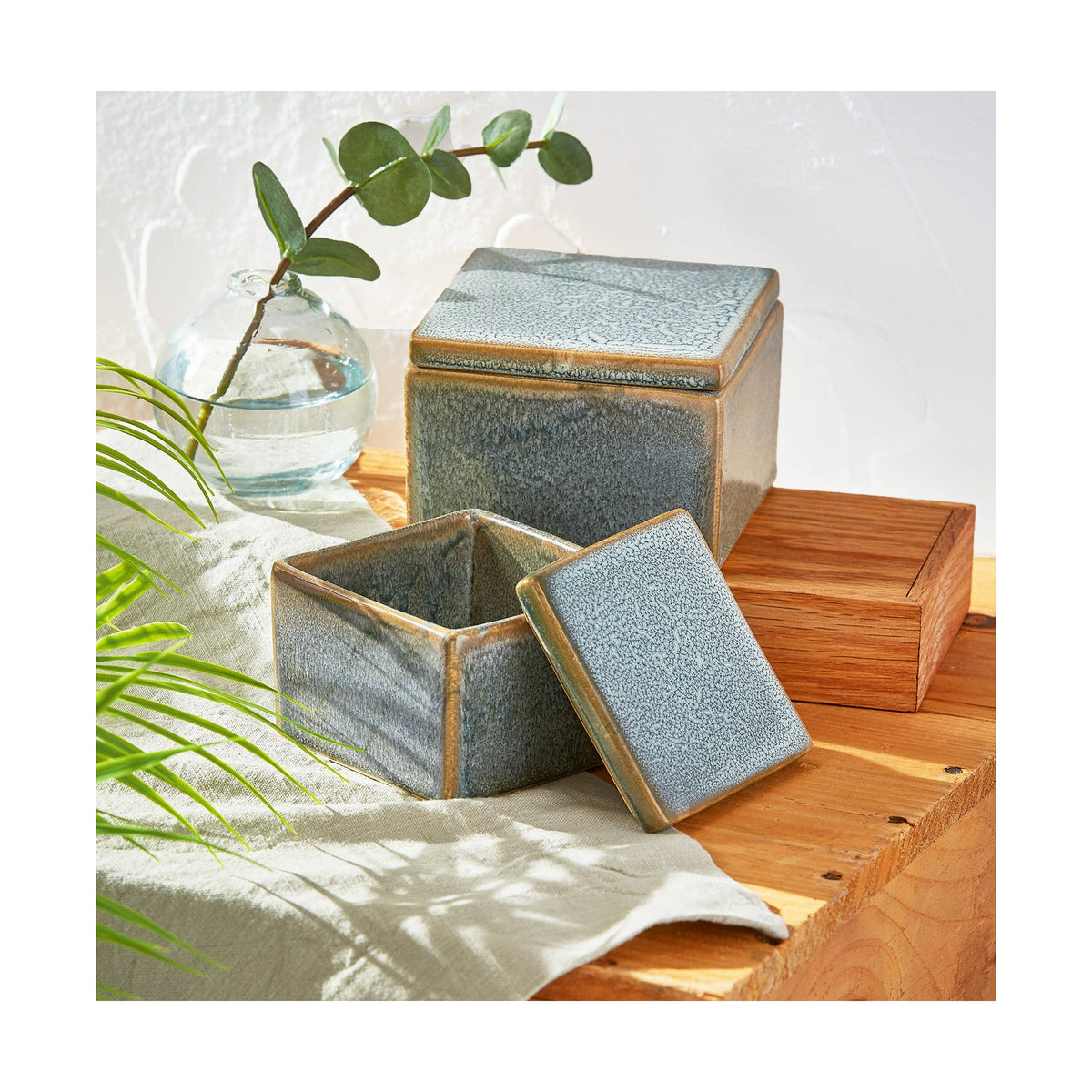 Small Blue Decorative Stoneware Box