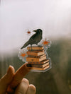 Raven with Books Clear Vinyl Sticker