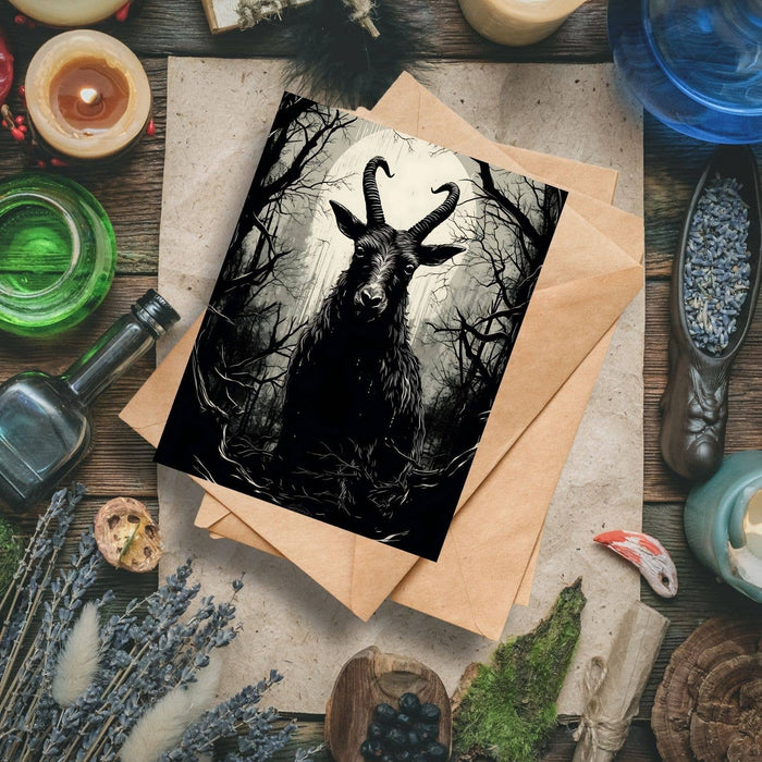 Black Goat Witchy Woodcut Greeting Card