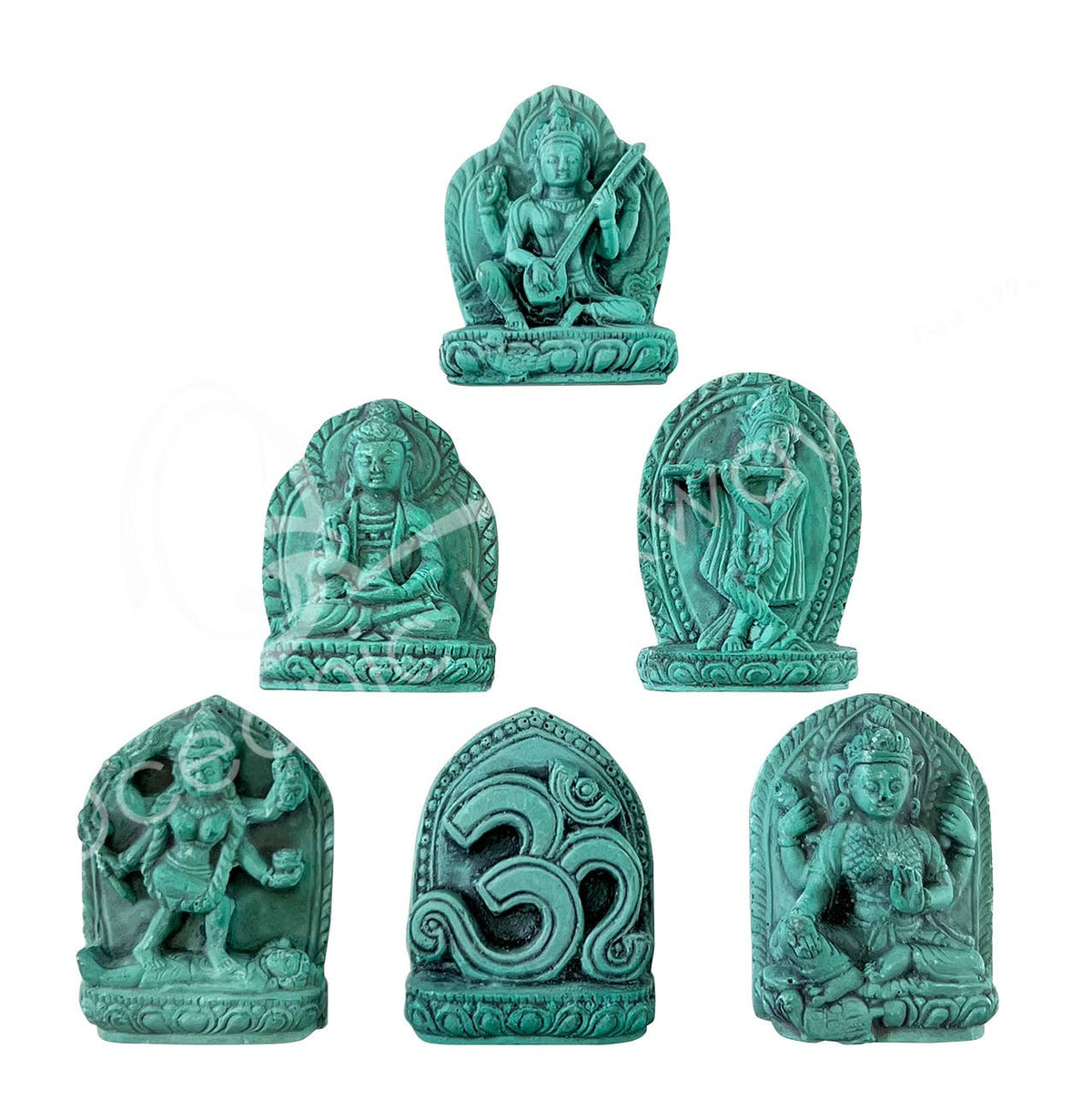Miniature Turquoise Finish Statues - Figures of the Hindu Pantheon