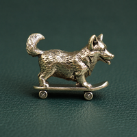 Solid Brass Skateboarding Corgi Figurine