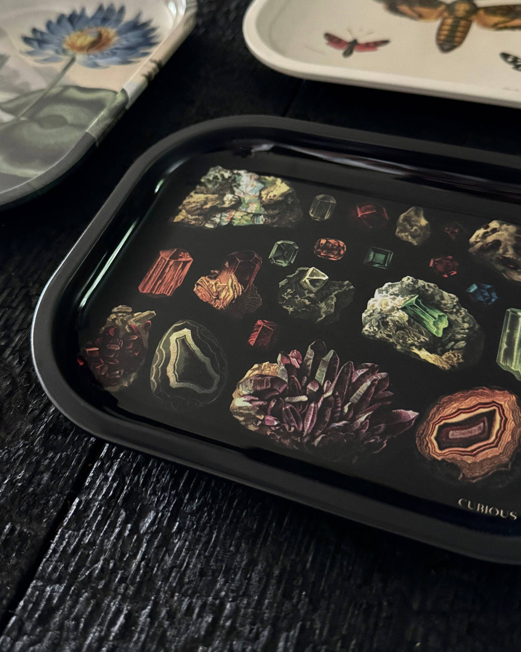 Crystals & Minerals Vintage Illustration Metal Trinket Tray