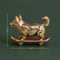 Solid Brass Skateboarding Corgi Figurine