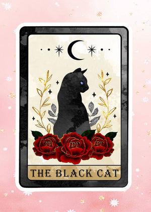 Black Cat Tarot Card with Roses Vinyl Sticker