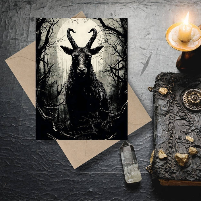 Black Goat Witchy Woodcut Greeting Card