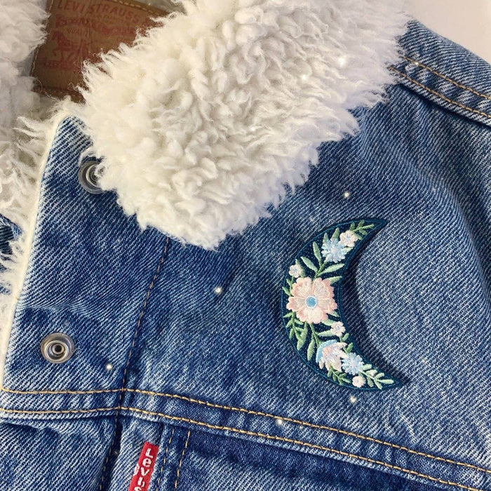 Botanical Crescent Moon Embroidered Patch