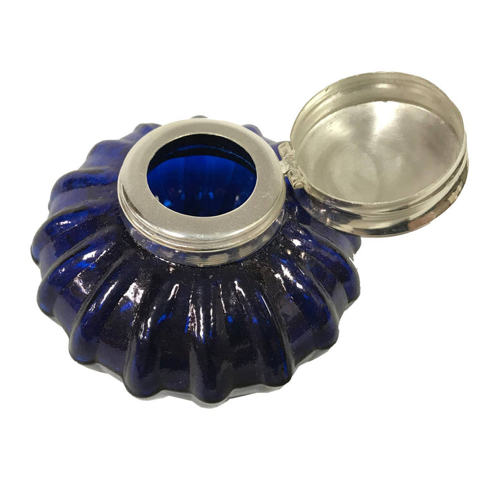 Vintage-Style Blue Swirl Glass Inkwell