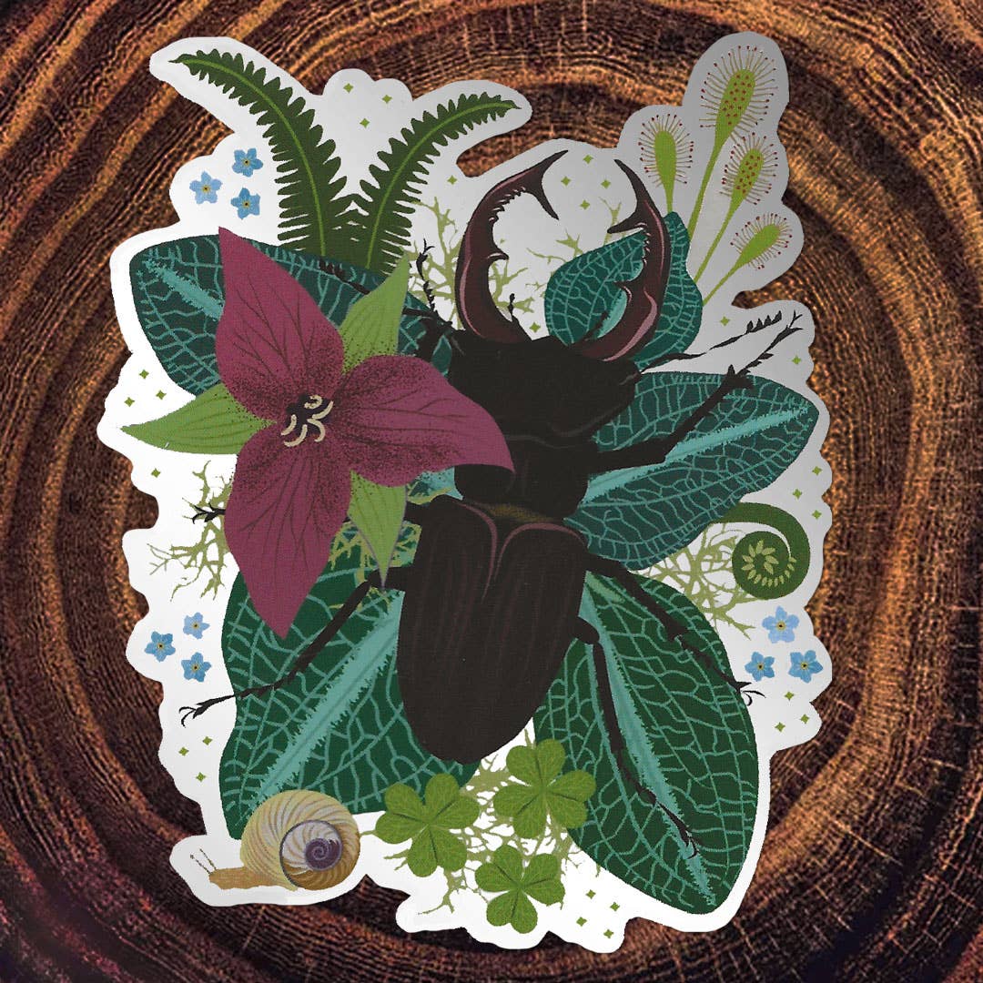 Stag Beetle Matte Mirror PVC-Free Sticker