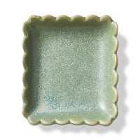 Light Green Square Stoneware Trinket Dish with Scalloped Edge