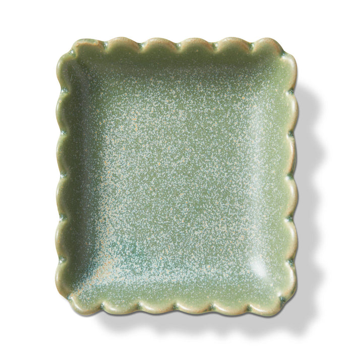 Light Green Square Stoneware Trinket Dish with Scalloped Edge
