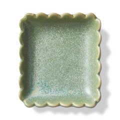 Light Green Square Stoneware Trinket Dish with Scalloped Edge