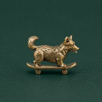 Solid Brass Skateboarding Corgi Figurine